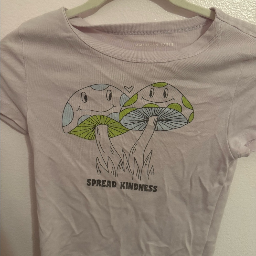 American Eagle Outfitters Lavender Tee with Mushroom Design